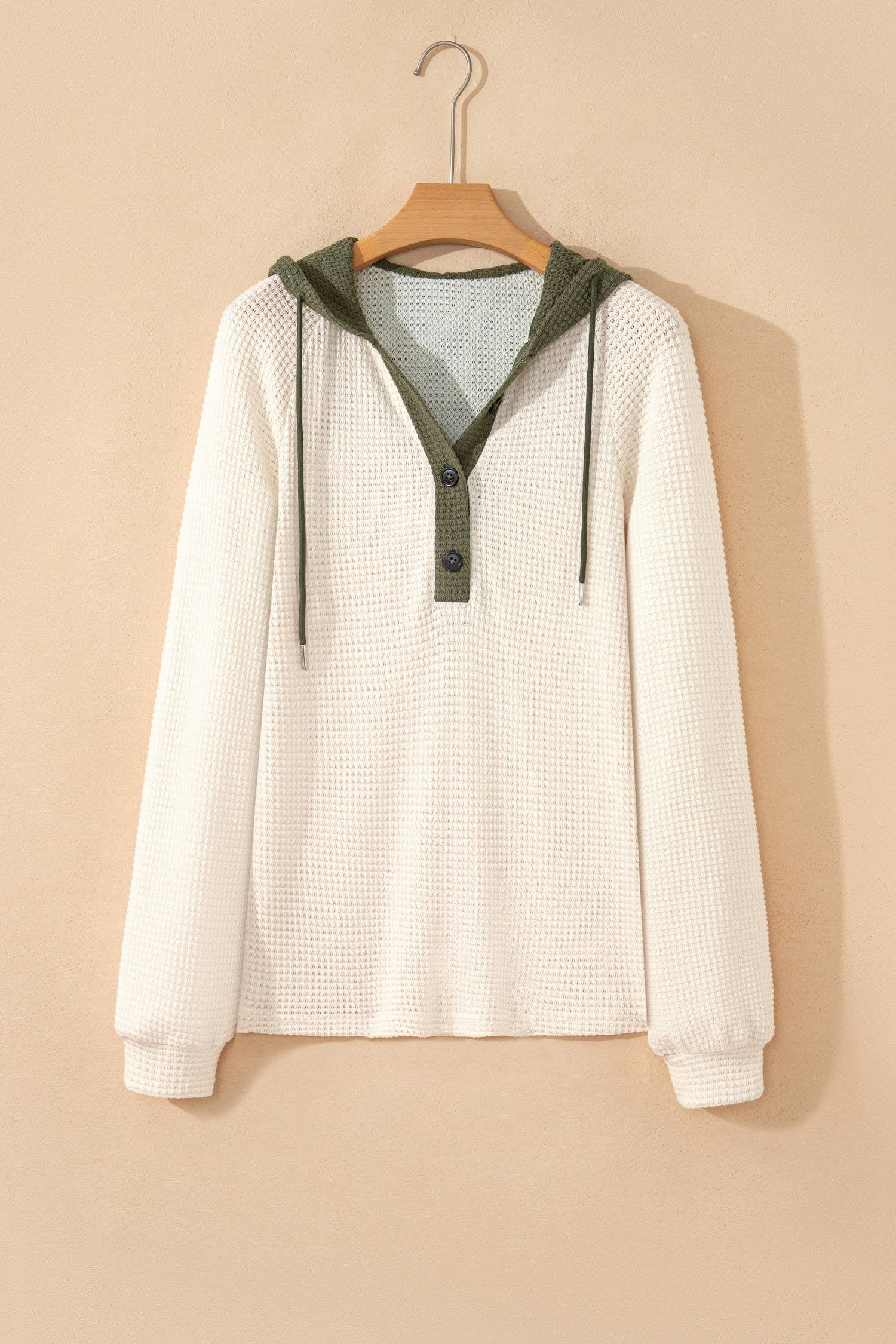 Waffle Contrast Hooded Pullover - Threads Boutique