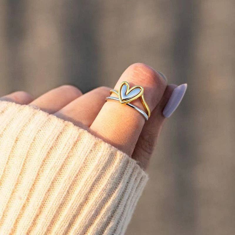 Small Irregular Two Tone Heart Stacking Ring in Solid Copper