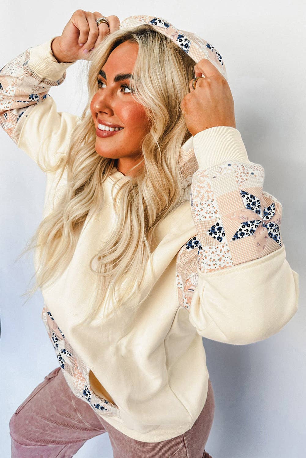 Western Geo Pattern Patchwork Hoodie