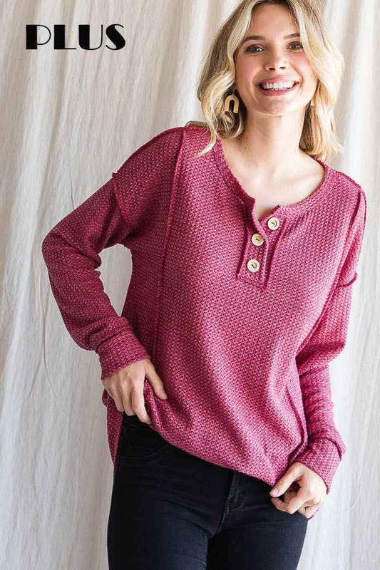 Waffle Knit Button Pullover