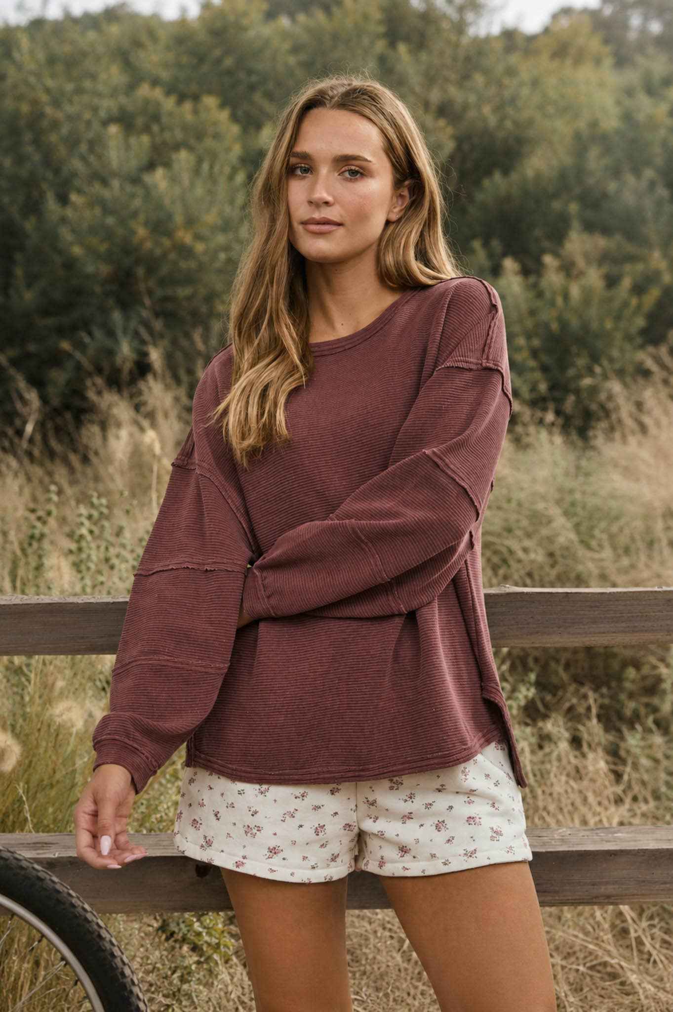 J.O.A - EXPOSED SEAM DETAIL LONG SLEEVE KNIT TOP