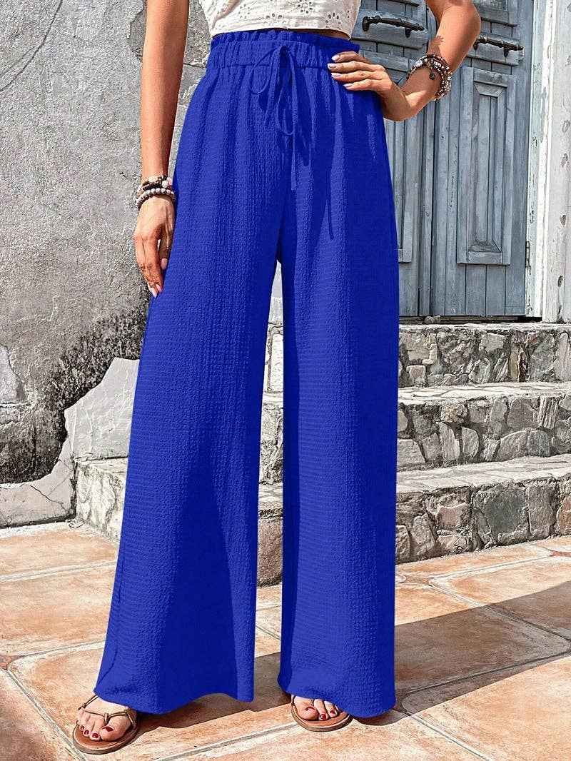 EmberLoom - 2026 Spring Women's Casual Bubble Plaid Wide Leg Pants