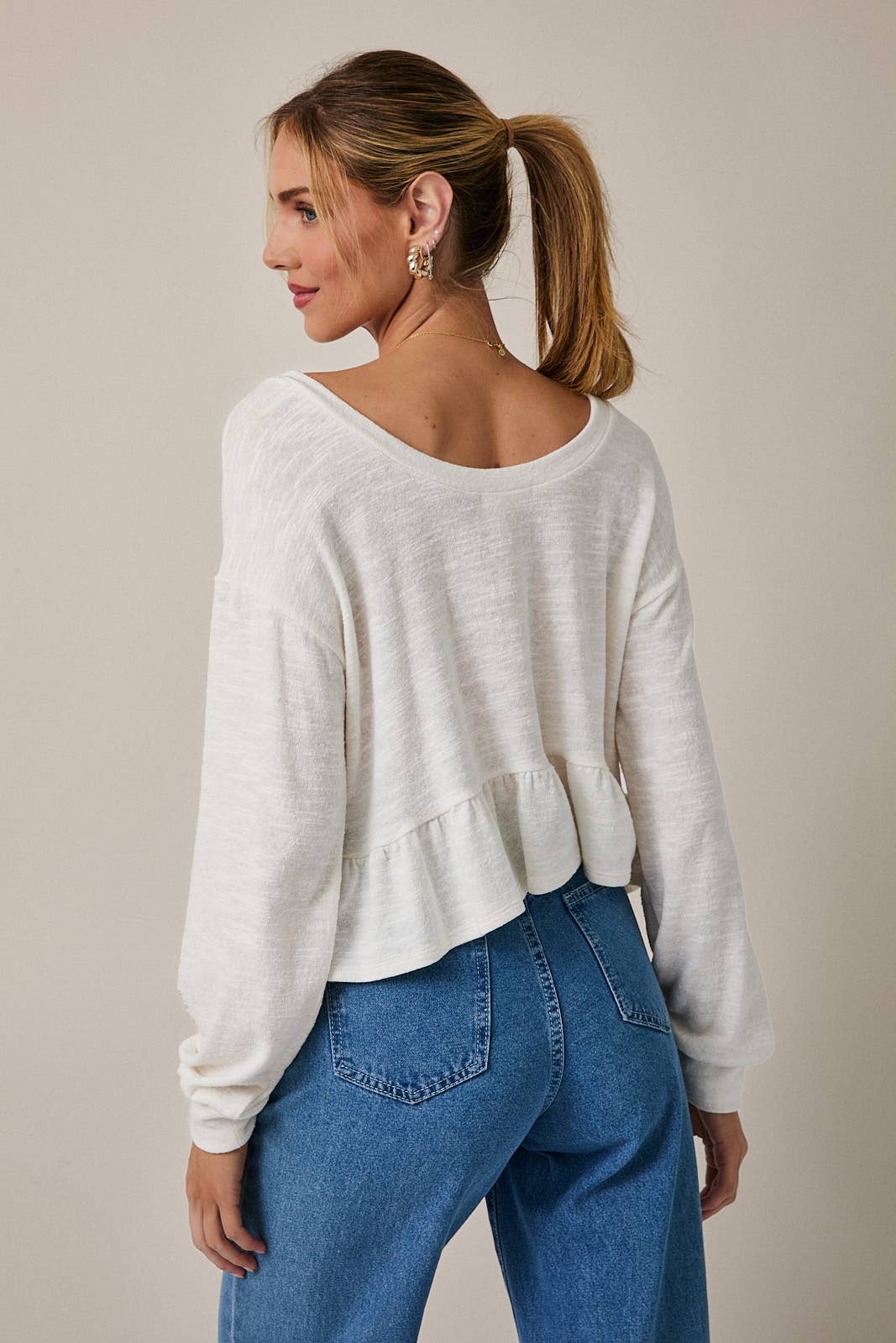 Peplum Hem Scoop Neck Top - Threads Boutique