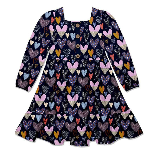 Millie Loves Lily - Girls Dark Navy Hearts Tiered A-Line Dress
