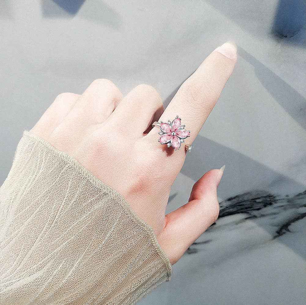 Perimade & Co. LLC - Cherry Blossom Flower Fidget Spinner Ring in Solid Copper