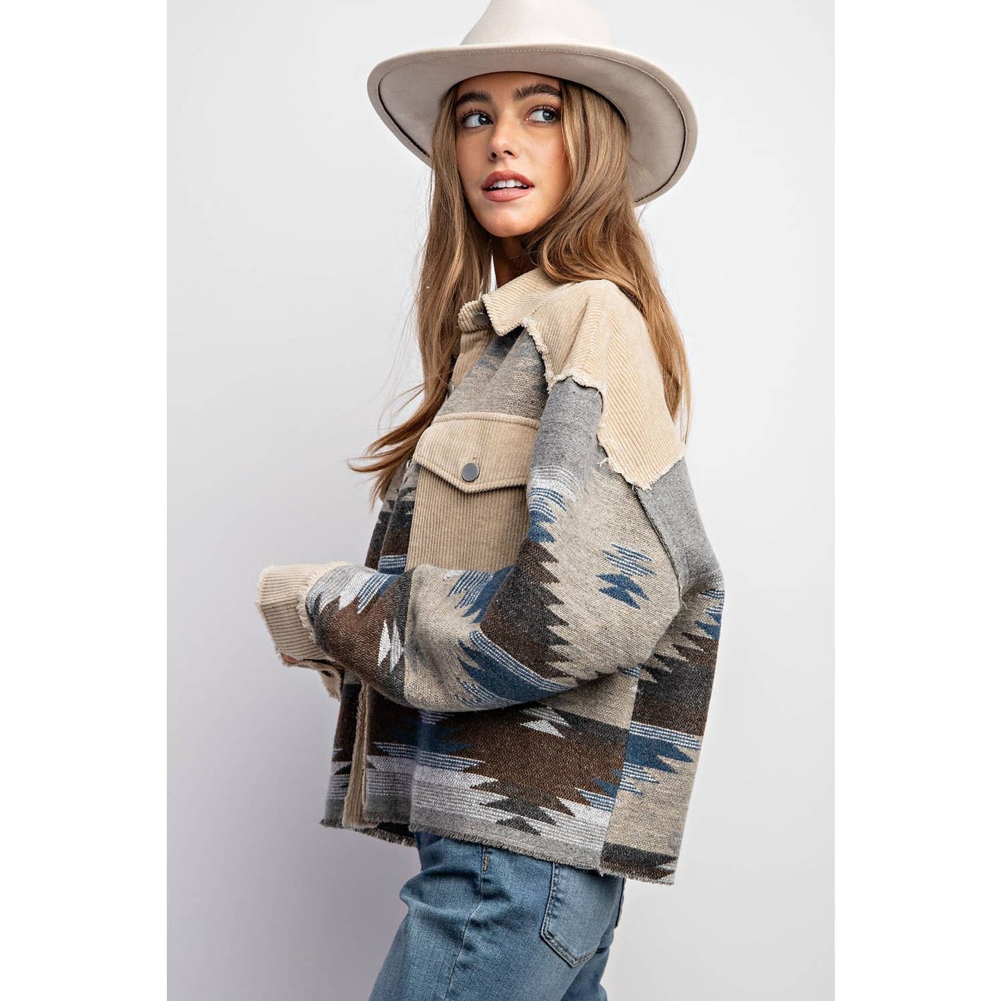 Tribal Pattern Colorblock Shacket