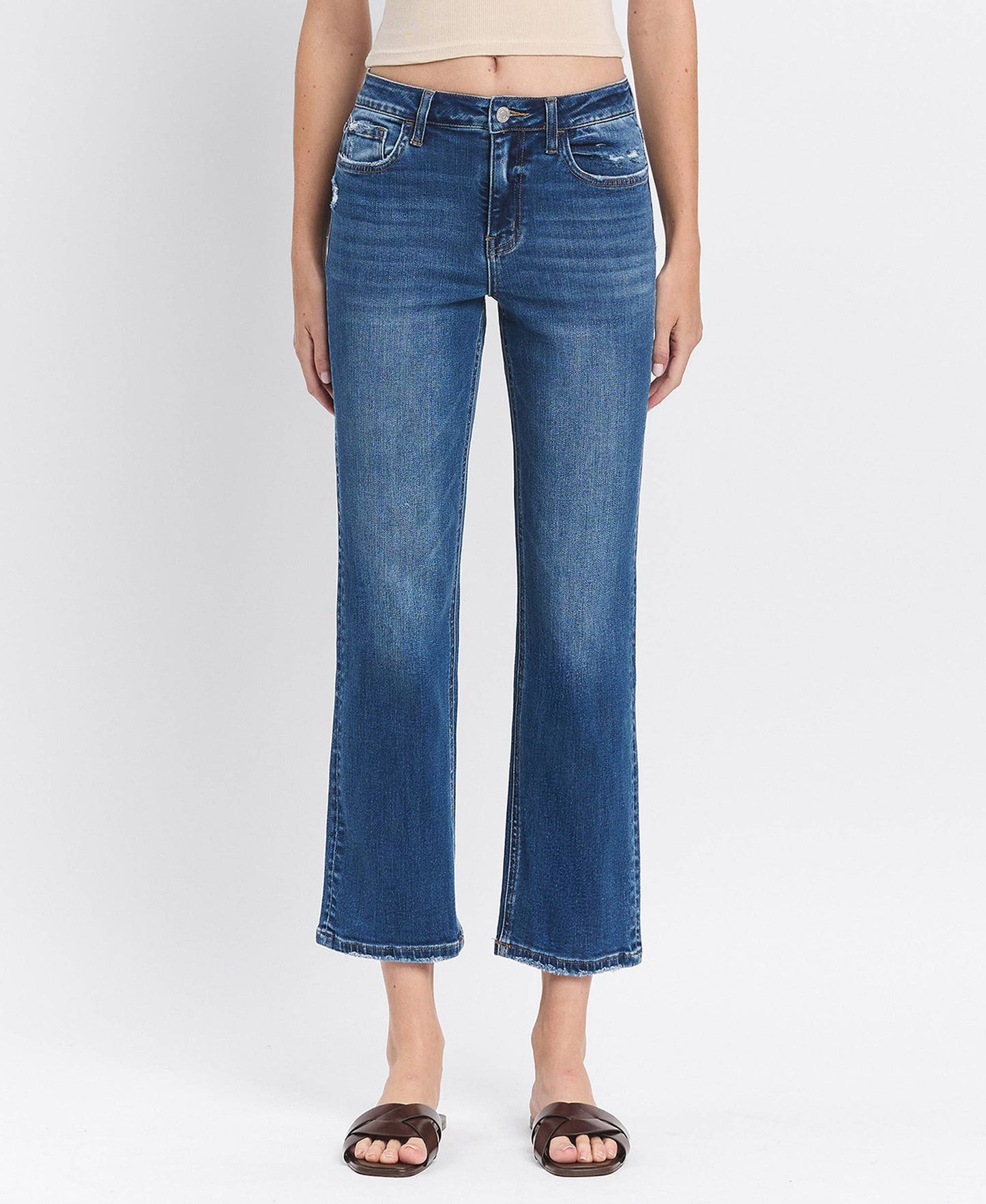 High Rise Ankle Straight Jeans