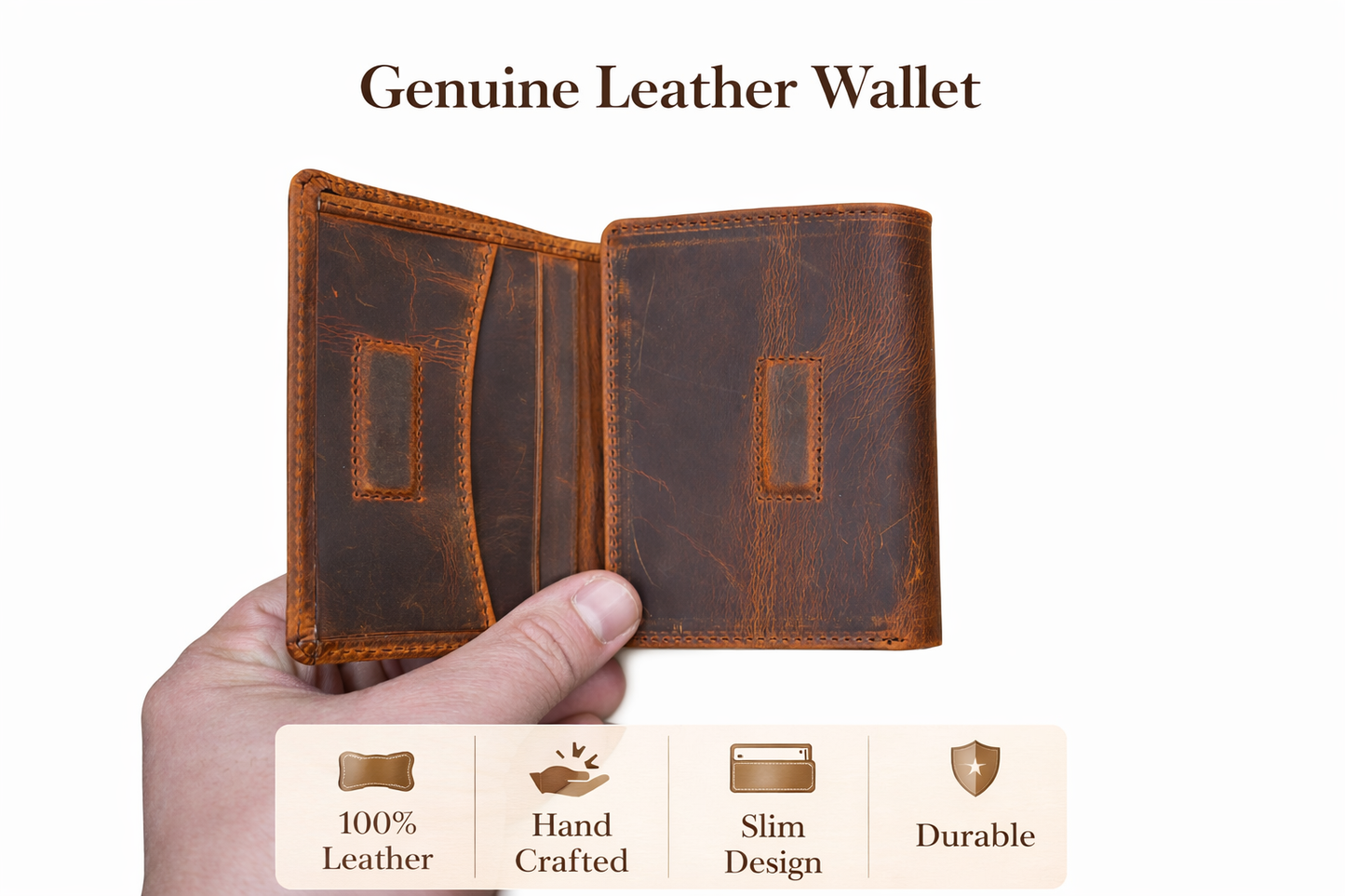 Grey Leather Trifold Wallet for Men