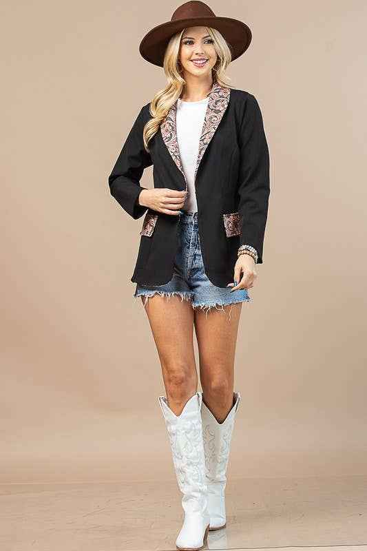 Tory Western Tooled Leather Print Blazer
