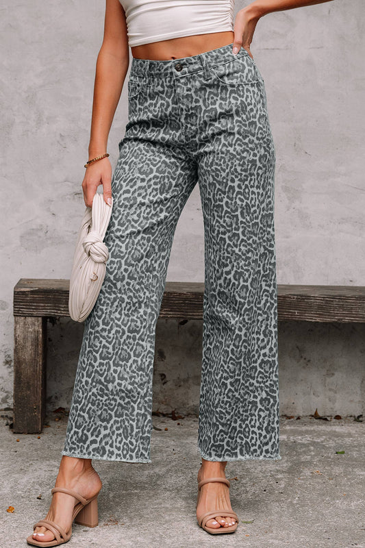 Western Leopard Wide Leg High Waist Jeans - Threads Boutique