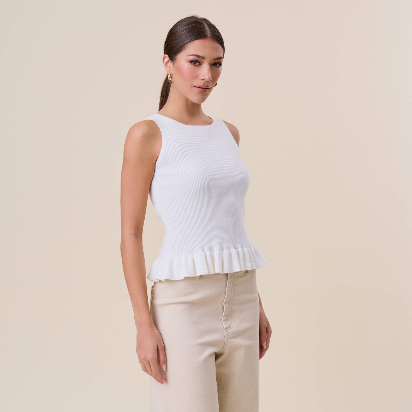 Ruffle rib-knit top