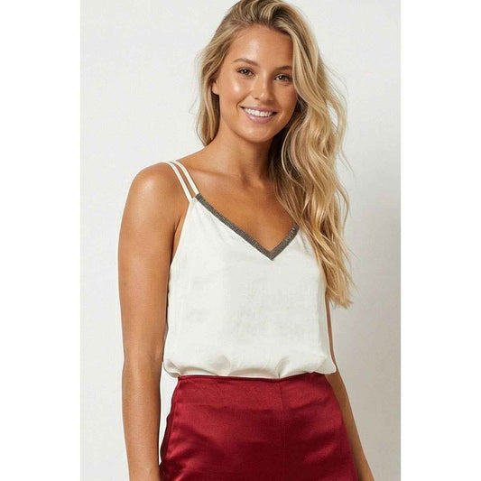 Naked Zebra - Rhinestone V-neck Double Strap Cami