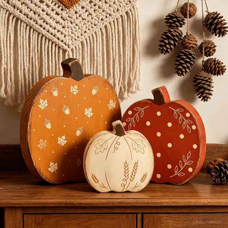 Rustic Wooden Pumpkin Decor Set of 3
