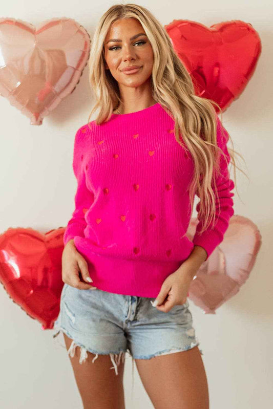 PRETTY BASH - Valentine Heart Drop Shoulder Crewneck Sweater