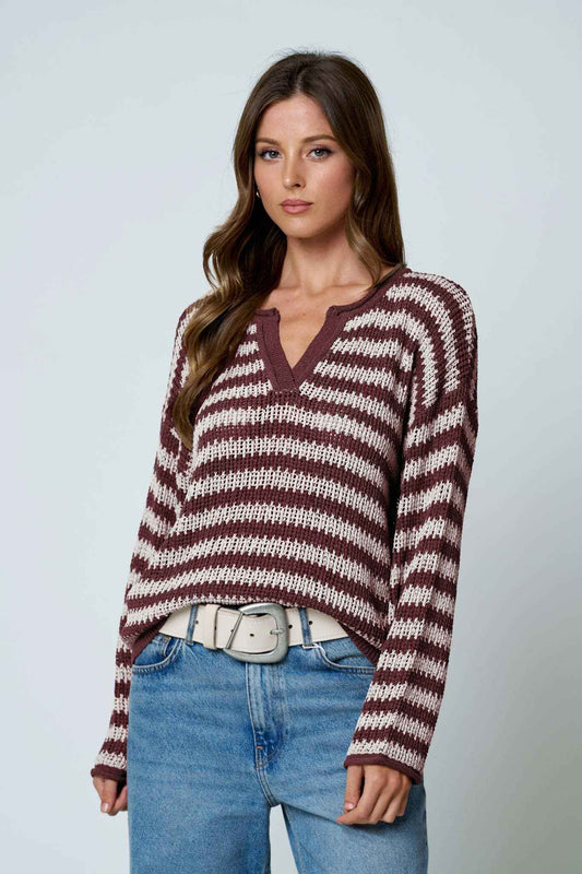 Stripe Raw Edge Sweater