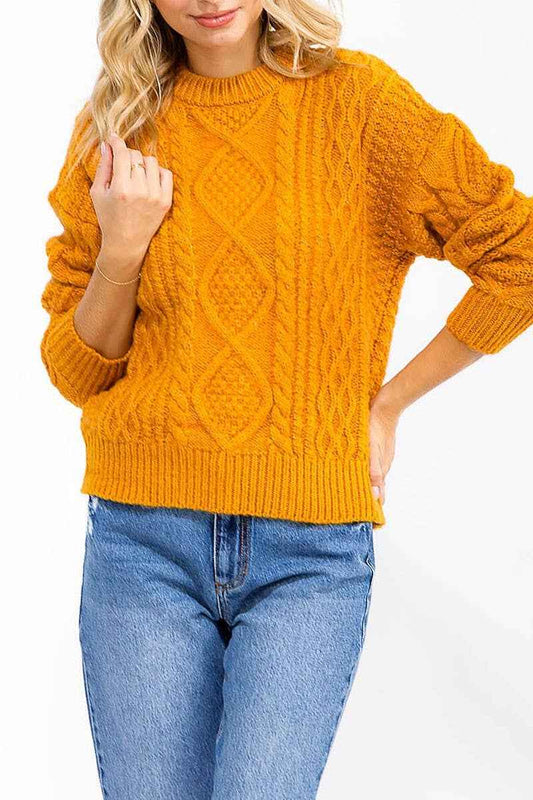 Mustard Cable Knit Sweater