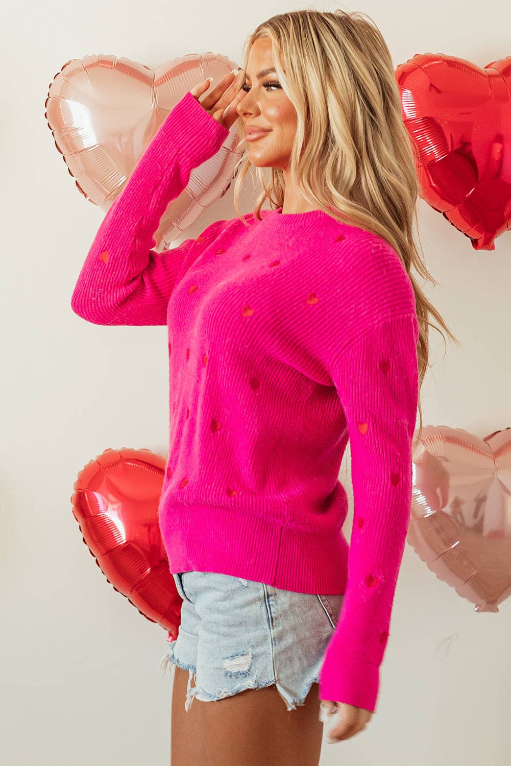 Valentine Heart Drop Shoulder Crewneck Sweater - Threads Boutique