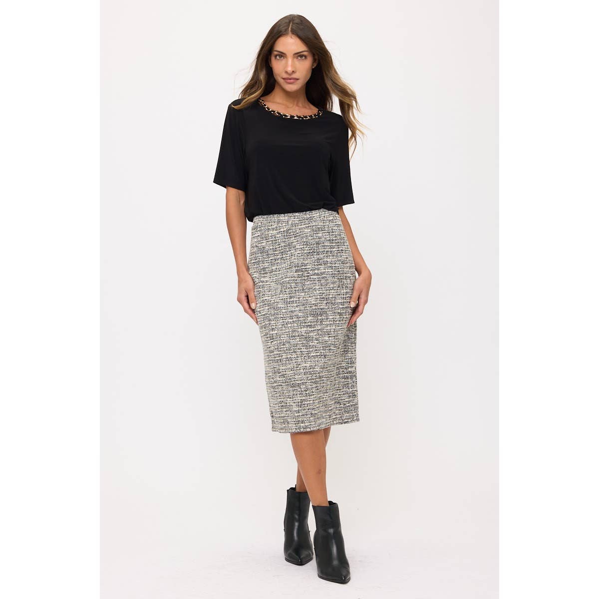 Metallic Knit Midi Skirt