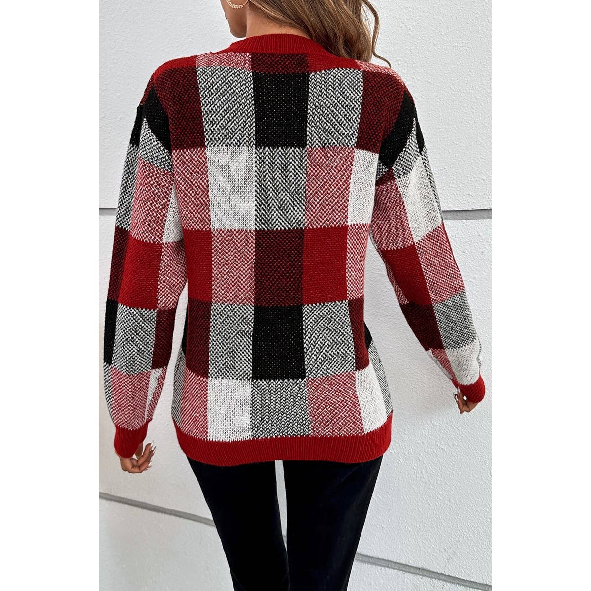 Cozy Plaid Knit Pullover