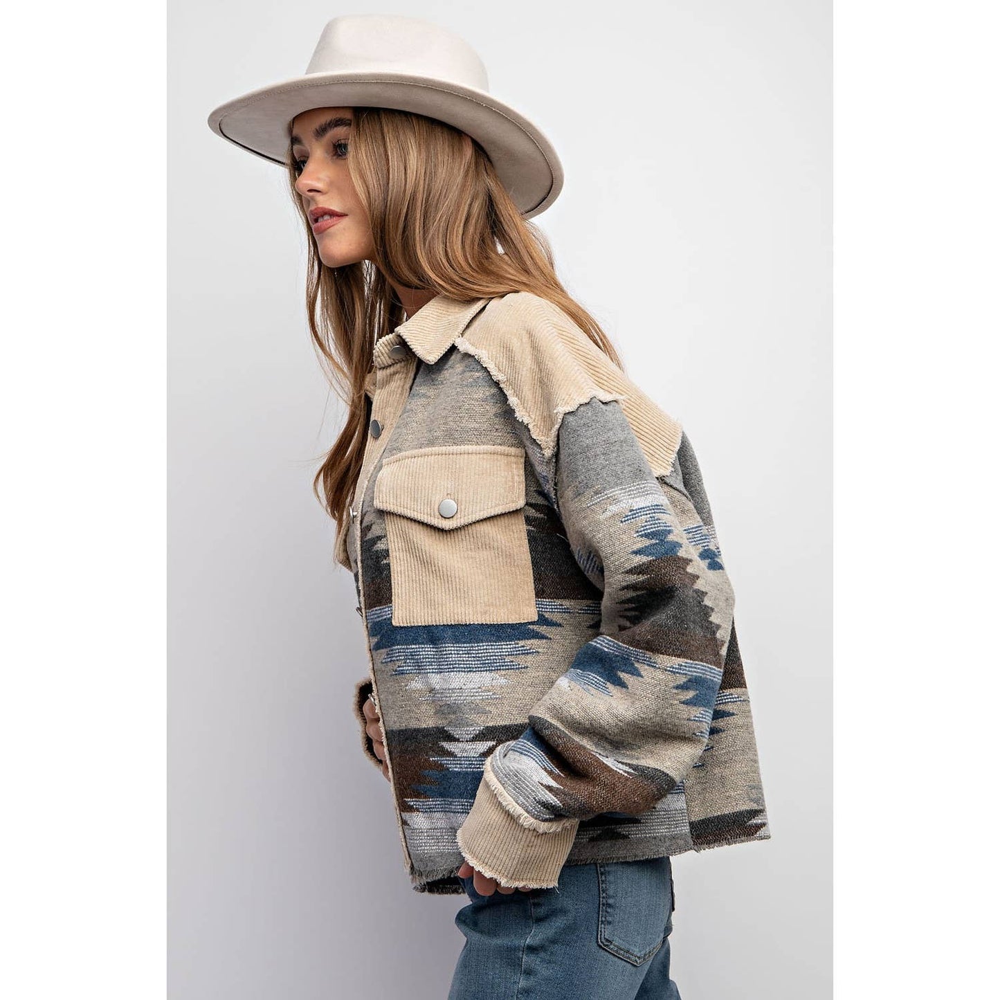 Tribal Pattern Colorblock Shacket