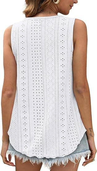 Eyelet basic loose overfit cozy summer tank top