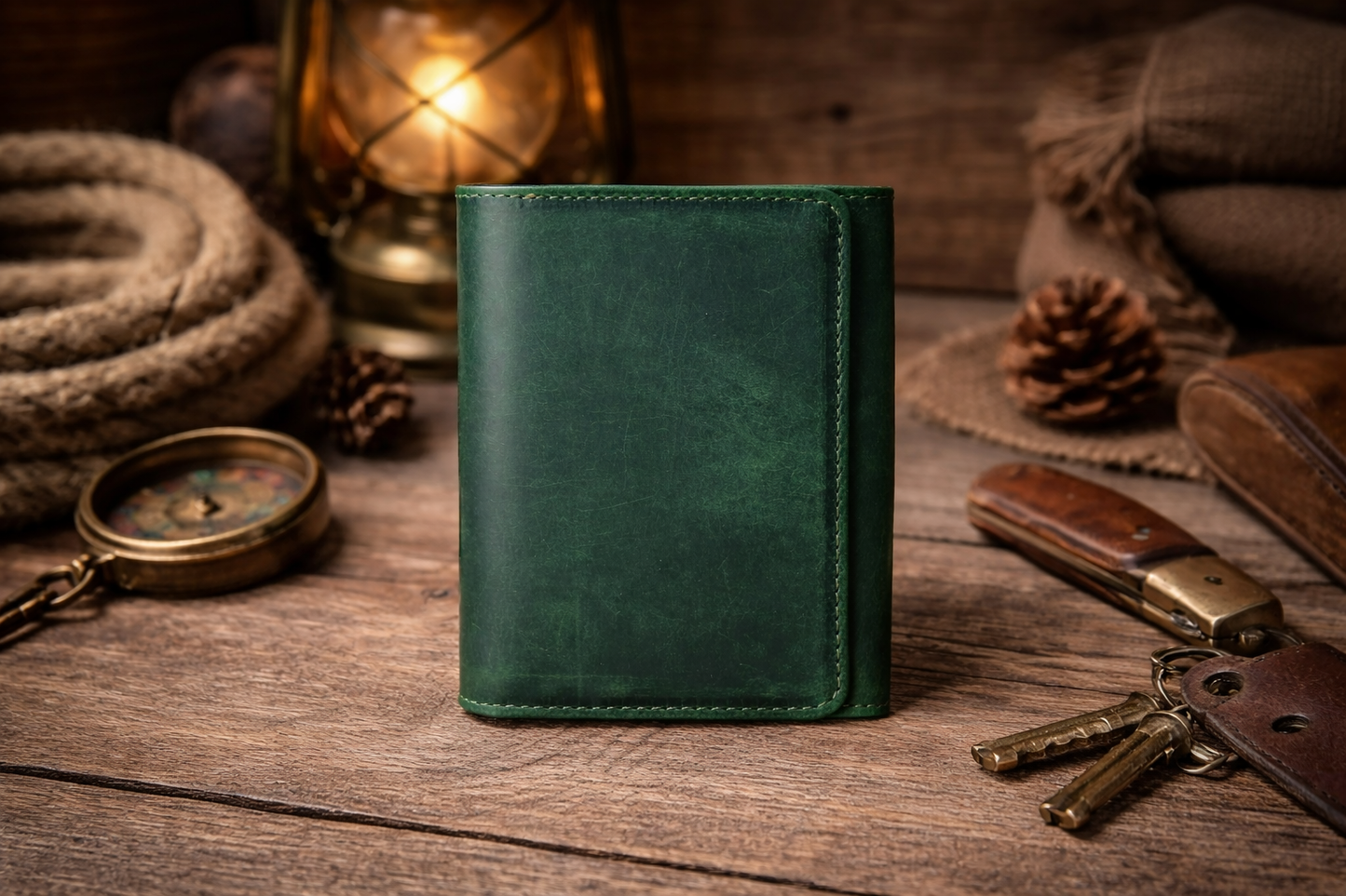 Grey Leather Trifold Wallet for Men