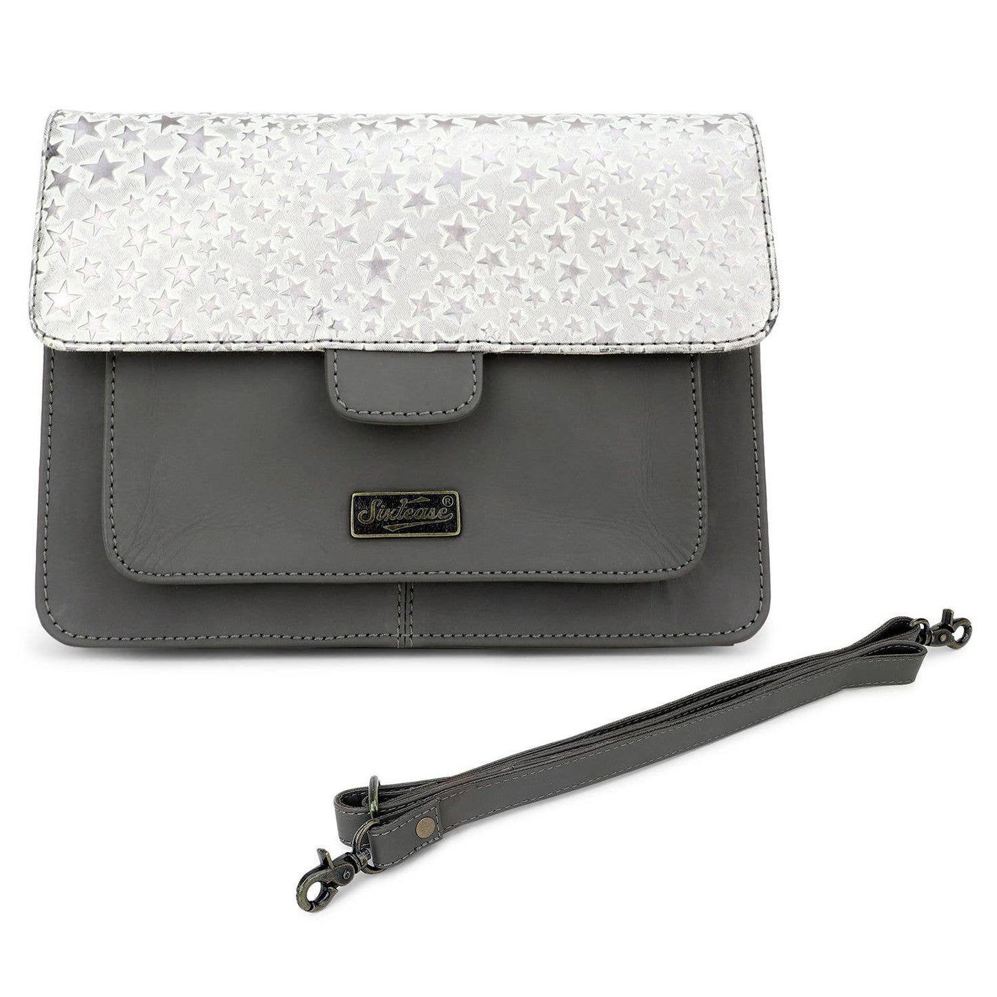 Leather Women's Crossbody - Dark Gray Stars