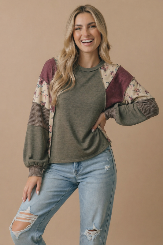 Mixed Media Patchwork Pullover Top