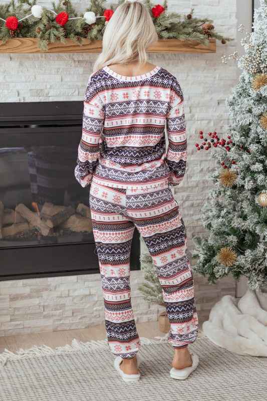 Christmas Geometric Pullover and Pants Lounge Set