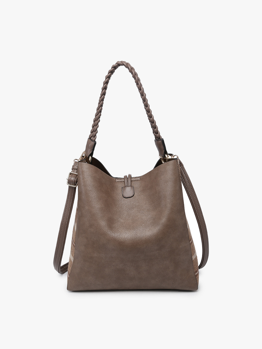 Dina Plaid Contrast Tote Set w/ Tassel