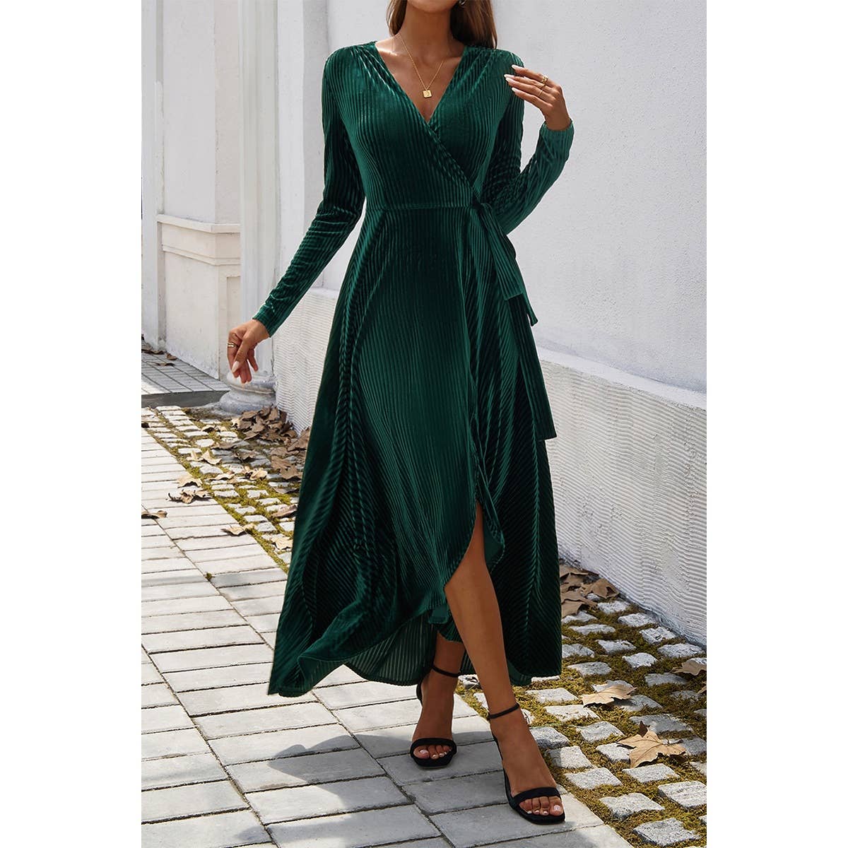 V Neck Velvet Midi Dress