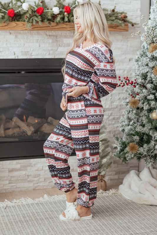 Christmas Geometric Pullover and Pants Lounge Set