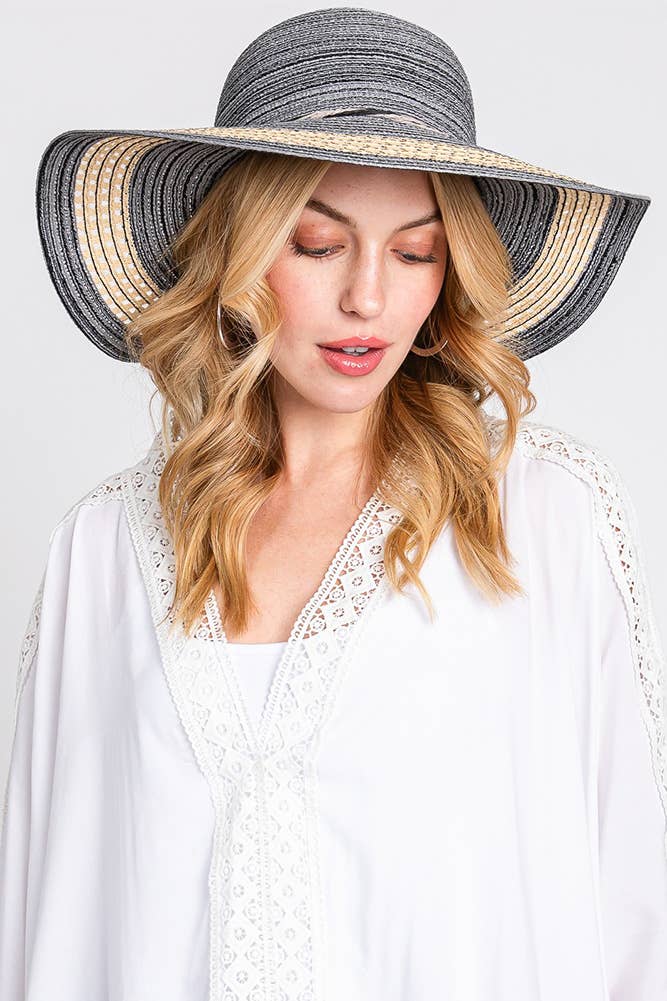 Mixed Color Straw Two Tone String Sun Hat