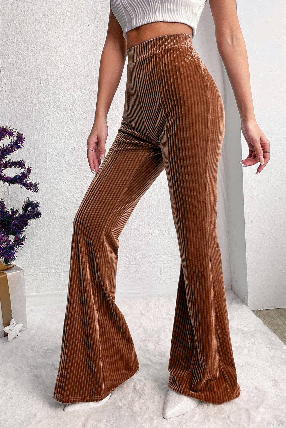 Corduroy/Velvet High Waist Flare Pants