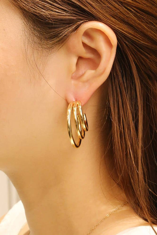 14K Disco Triple Hoop Earrings