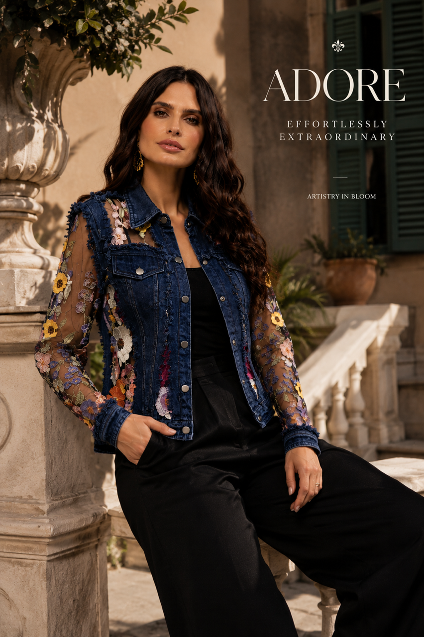 Denim Lace Jacket with Floral Embroidery