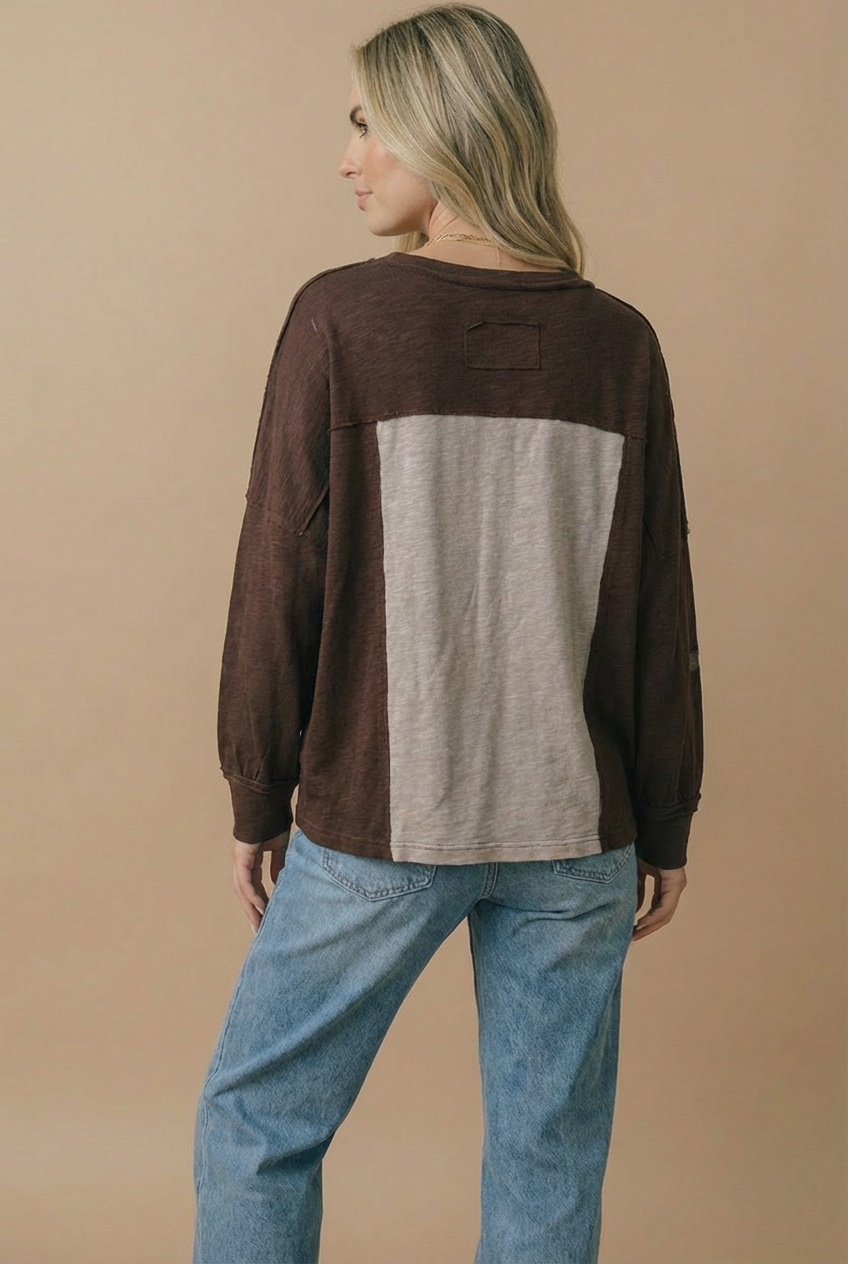 V Neck Flower Patches Slub Knit Top