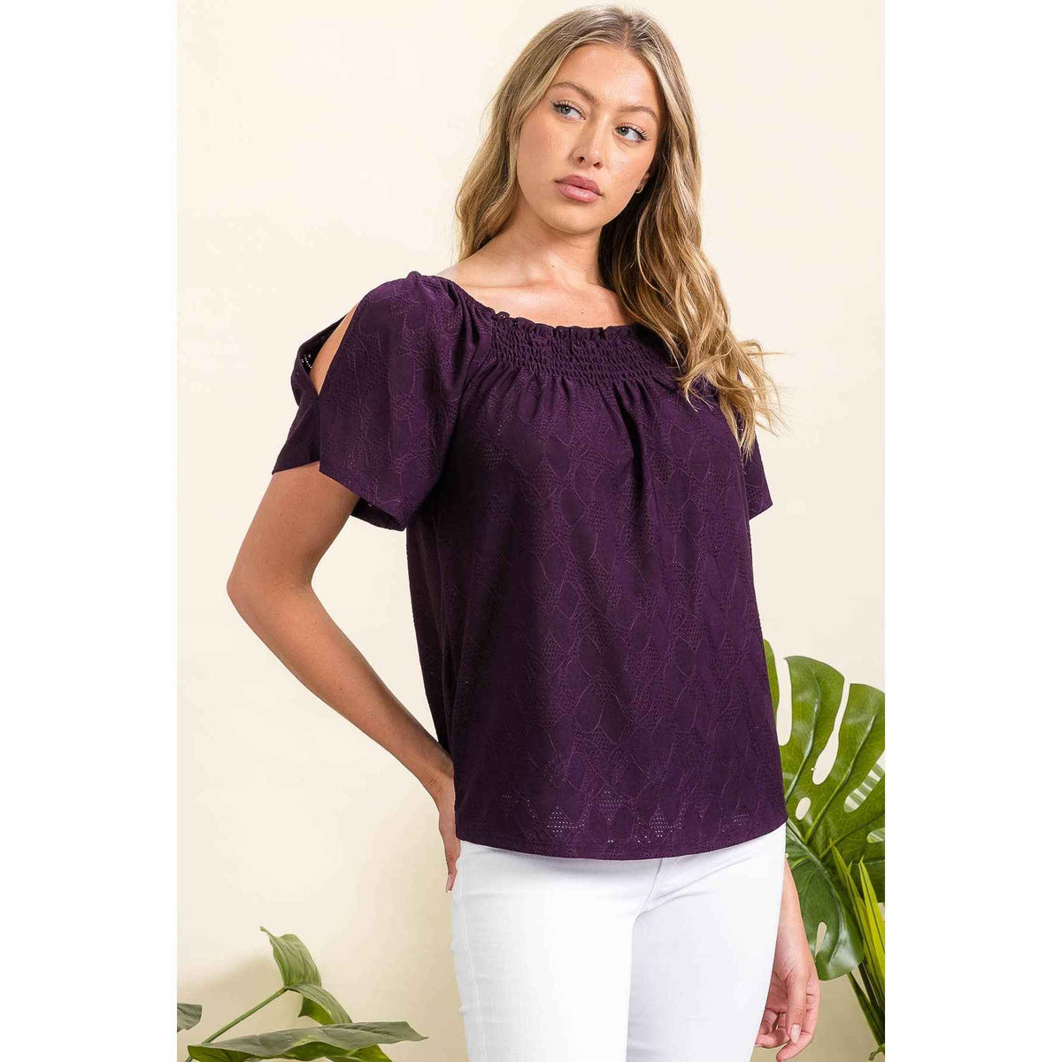 Perseption - EYELET COLD SHOULDER TOP