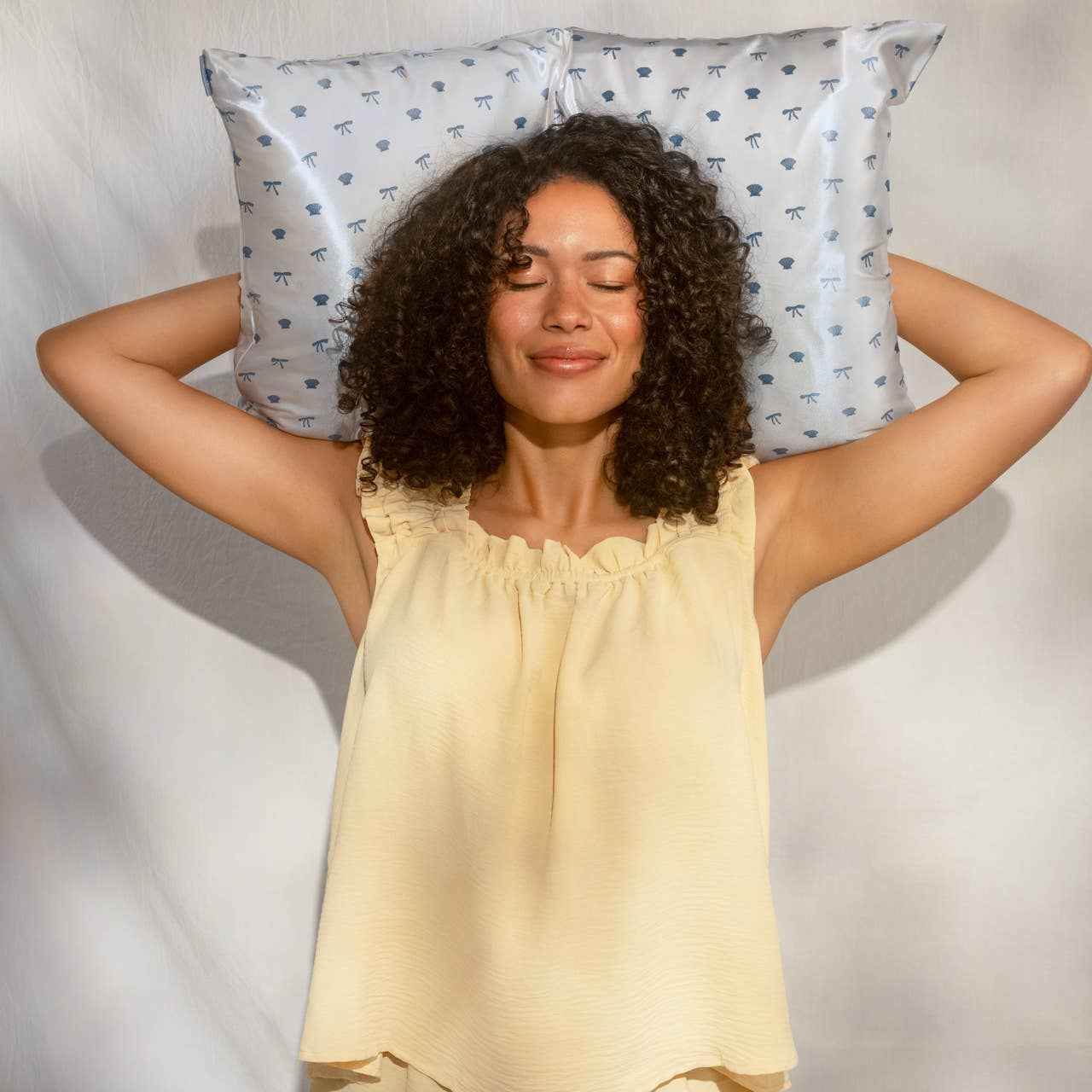 Pearlized Cream & Coastal Blue Print Satin Pillowcase