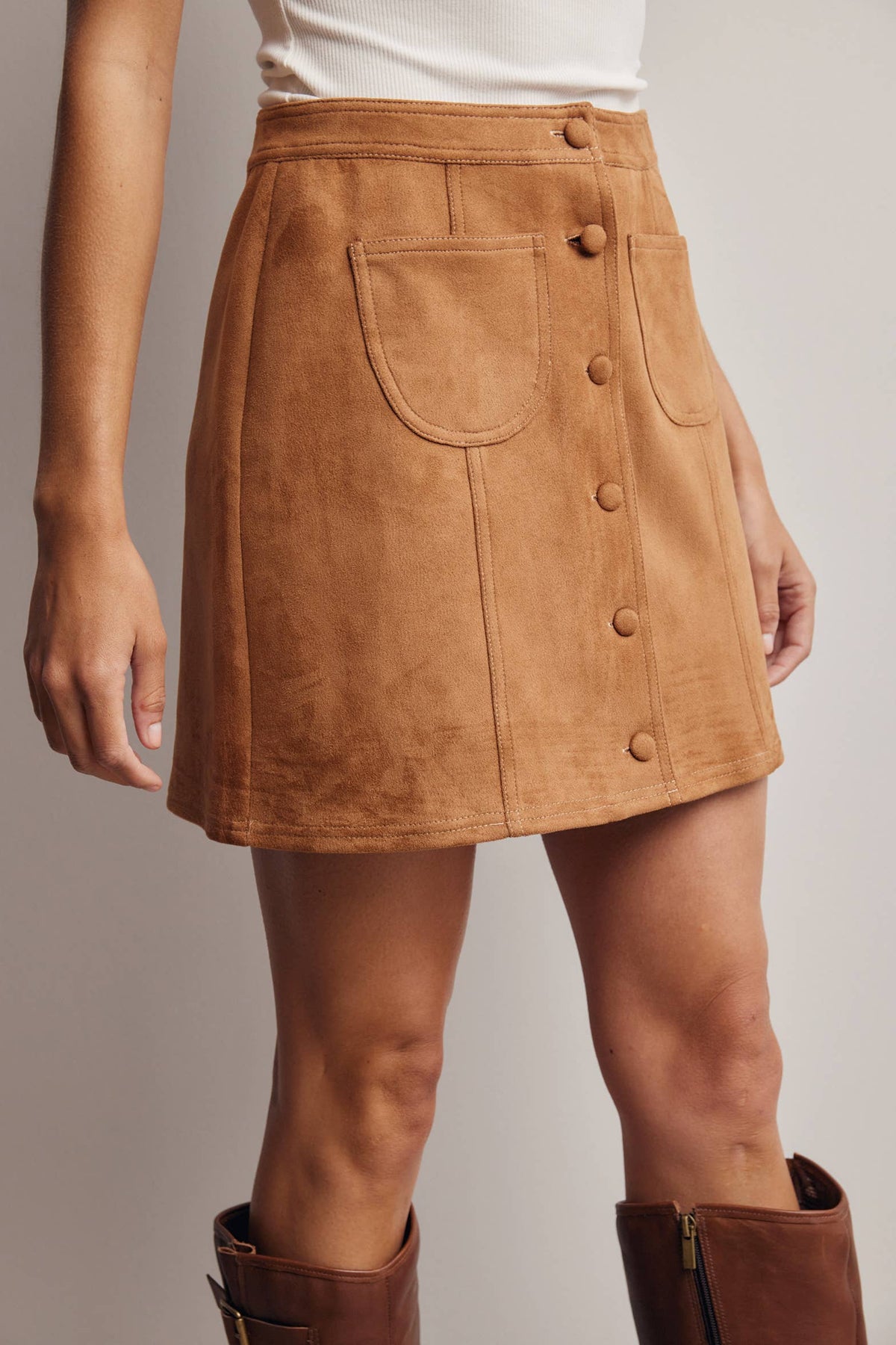 Maggie Suede Button Front Skirt
