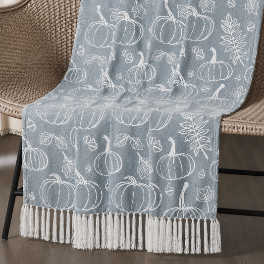 Gray Fall Pumpkin Throw Blanket 50x60