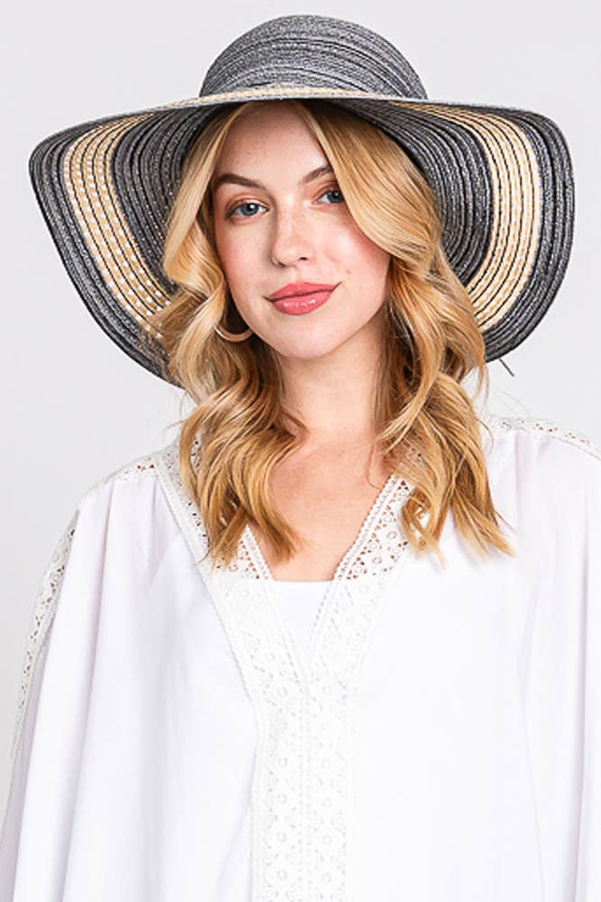 Mixed Color Straw Two Tone String Sun Hat