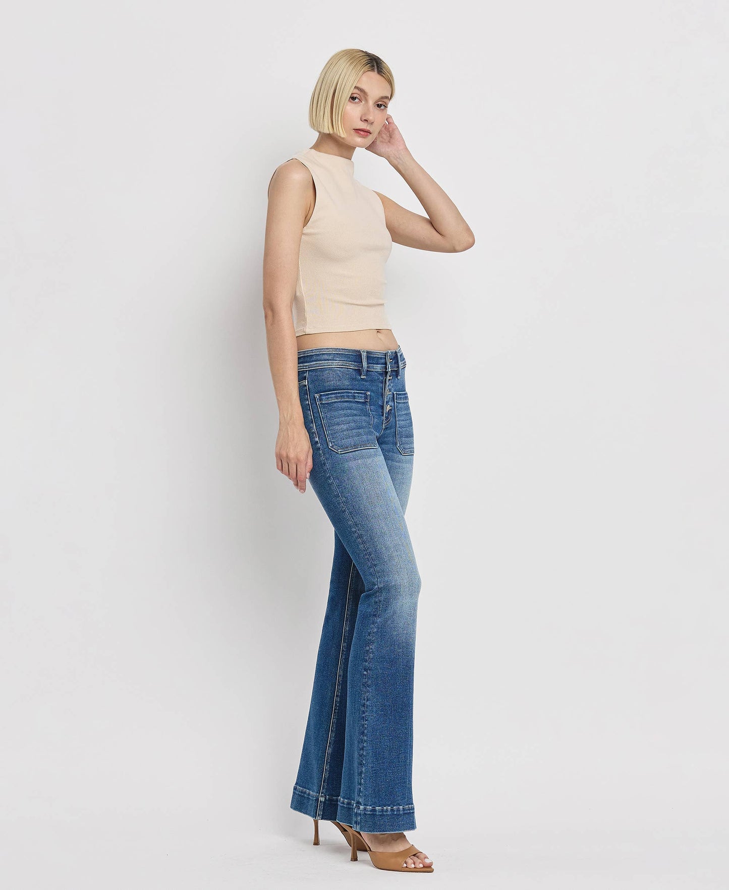 Vervet Mid Rise Trouser Hem Flare Jean