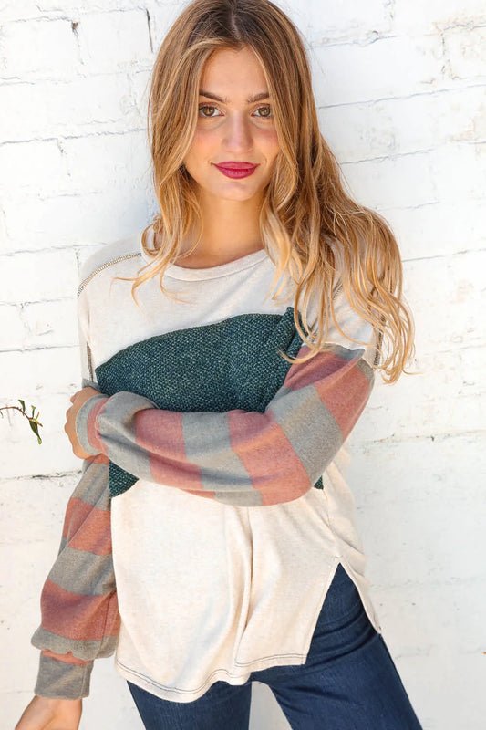Two Tone Stripe Sweater - Plus