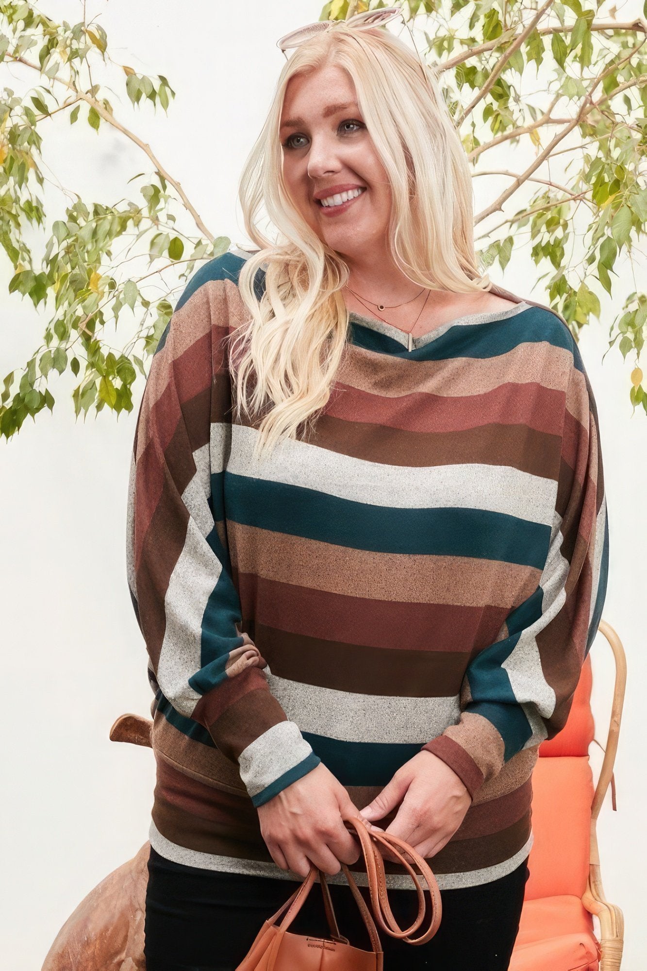 Plus Size Boat Neck Stripe Top