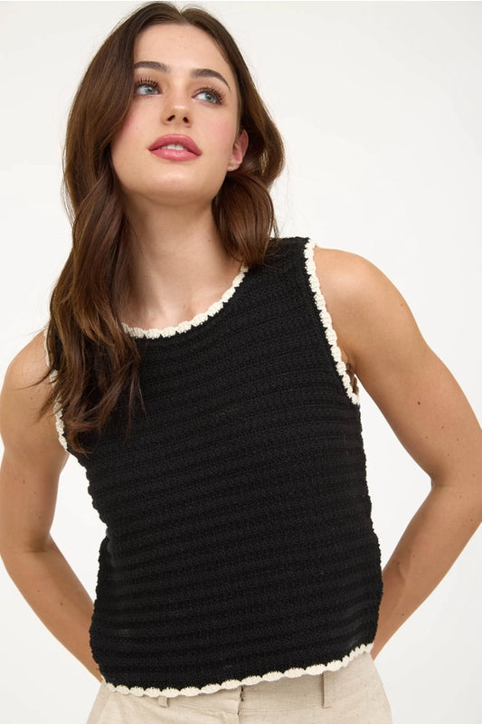 Contrast Trim Crochet Top