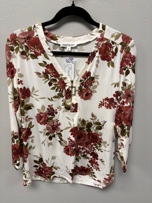 Floral Top with Square Zipper Pull - Threads Boutique