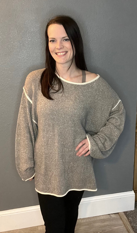 Oversize Sweater Top with Piping Detail