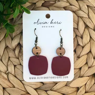 Dark Red Leather Earrings