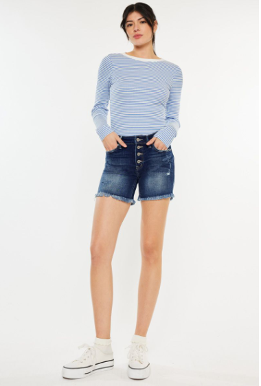 KanCan Mid Rise Button Up Denim Shorts